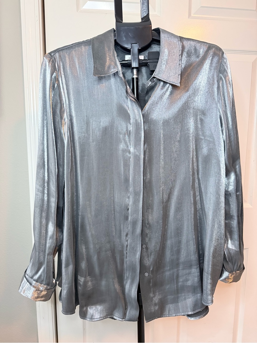 Nordstrom Metallic Silver Button-Front Shirt